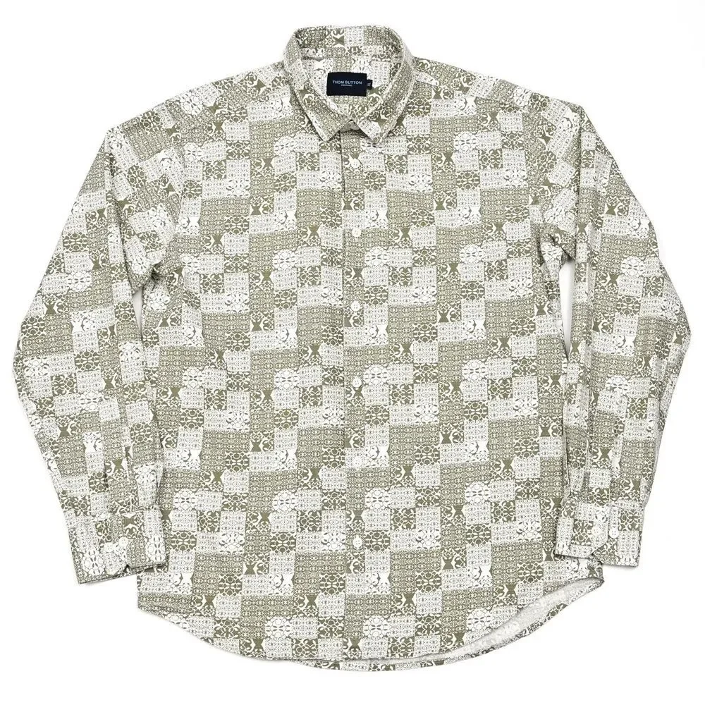 Thomas Button Premiums Shirt Mens‎ XL Long Sleeve Floral Geometric Button Up